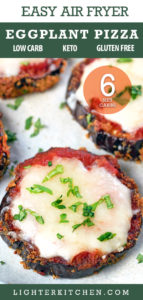 Pinterest image of air fryer eggplant pizza.