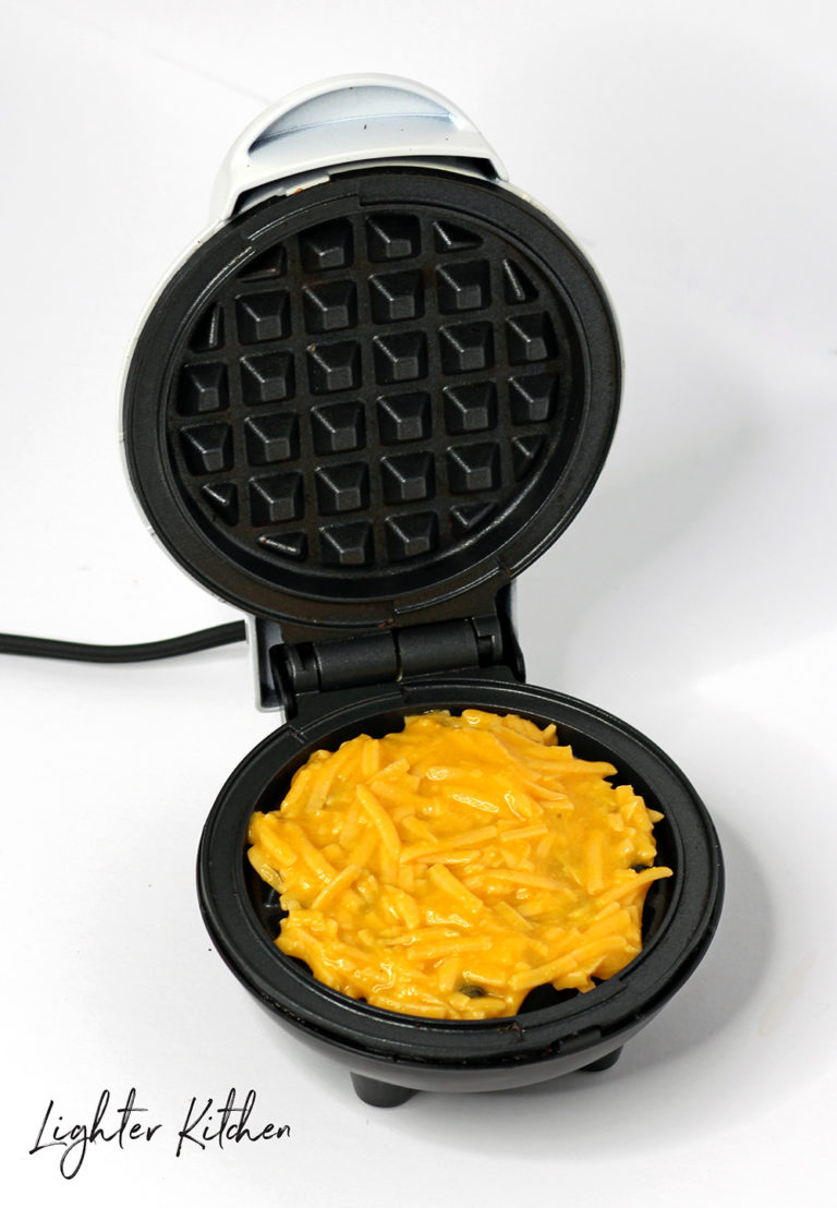 Chaffle Recipe Batter on a hot Dash Mini Waffle Maker