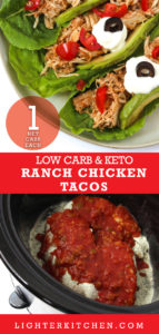 Picture of shredded chicken tacos with tomatoes, avocados and sour cream.