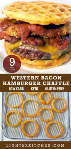 Western Bacon Hamburger Chaffle with bacon, onion rings, hamburger patty and cheese