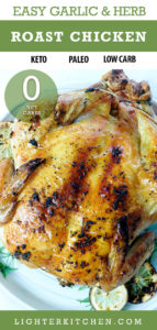 Whole chicken on a white plate surrounded by lemon, onion and herbs.